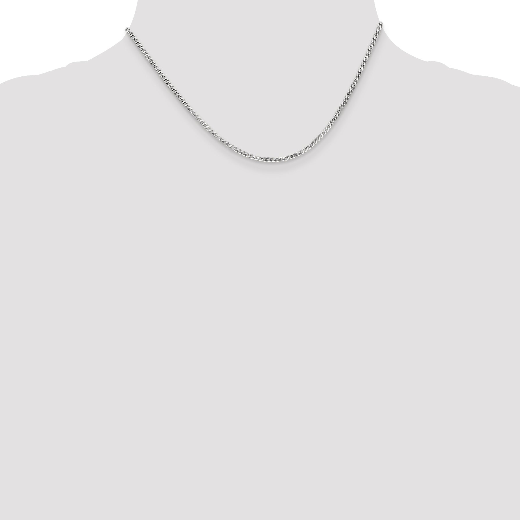 16 Inch 14K White Gold 2.2mm Flat Beveled Curb Chain Necklace