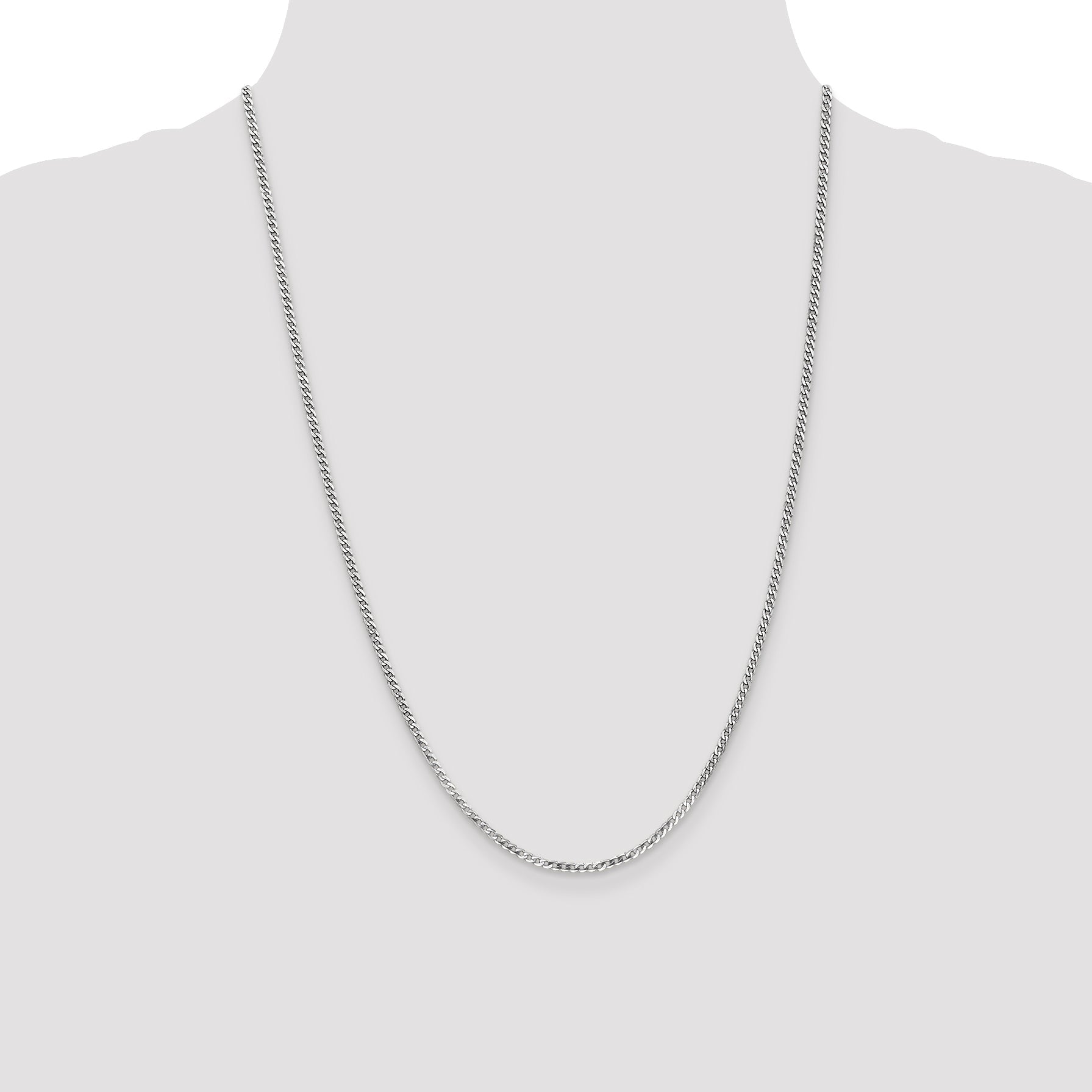 24 Inch 14K White Gold 2.2mm Flat Beveled Curb Chain Necklace