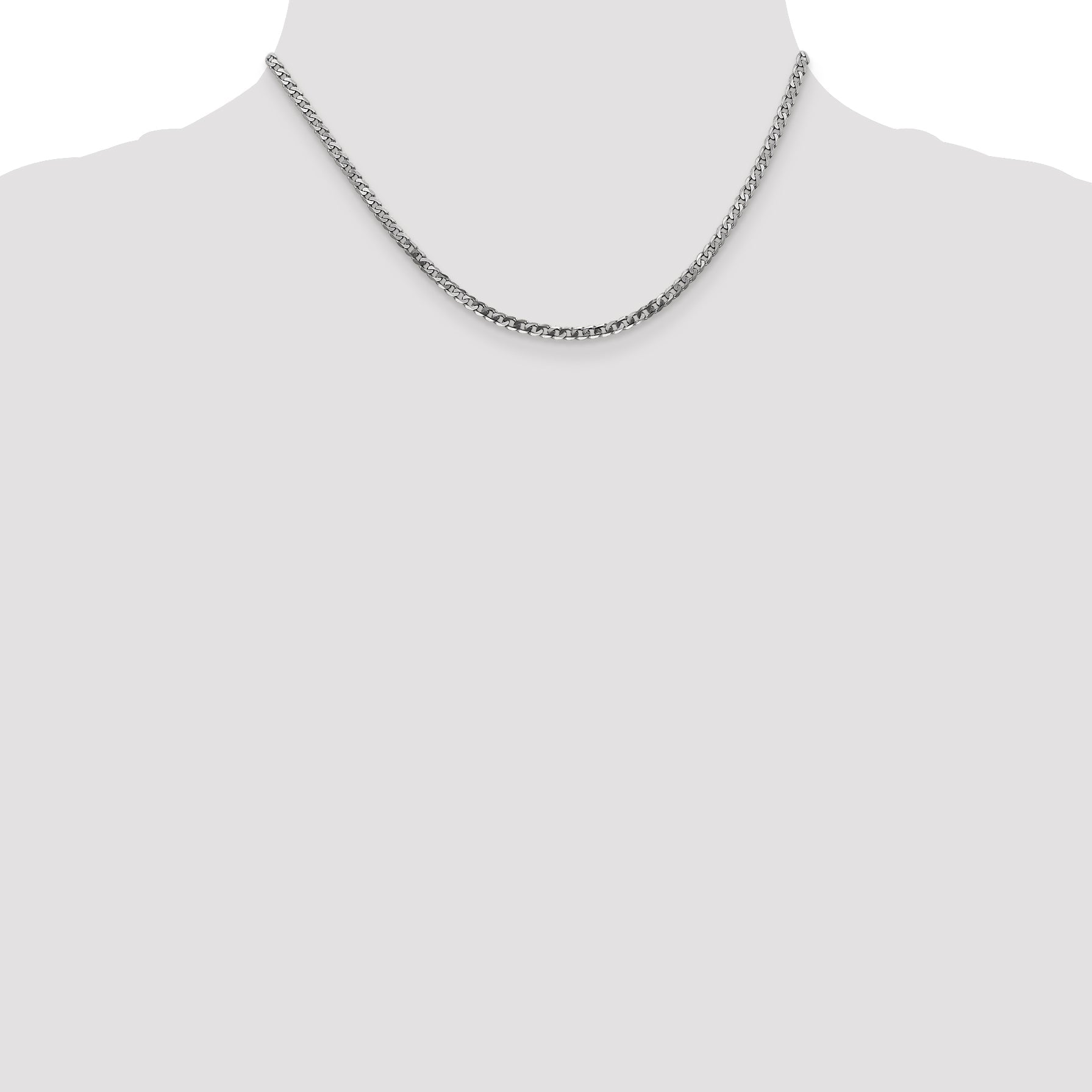 14K White Gold 16 Inch 2.9mm Flat Beveled Curb With Lobster Clasp Chain Necklace