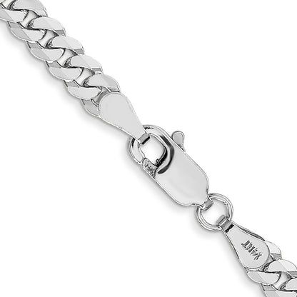 14K White Gold 26 Inch 3.9mm Flat Beveled Curb With Lobster Clasp Chain