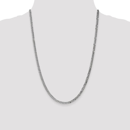 14K White Gold 24 Inch 3.9mm Flat Beveled Curb With Lobster Clasp Chain Necklace