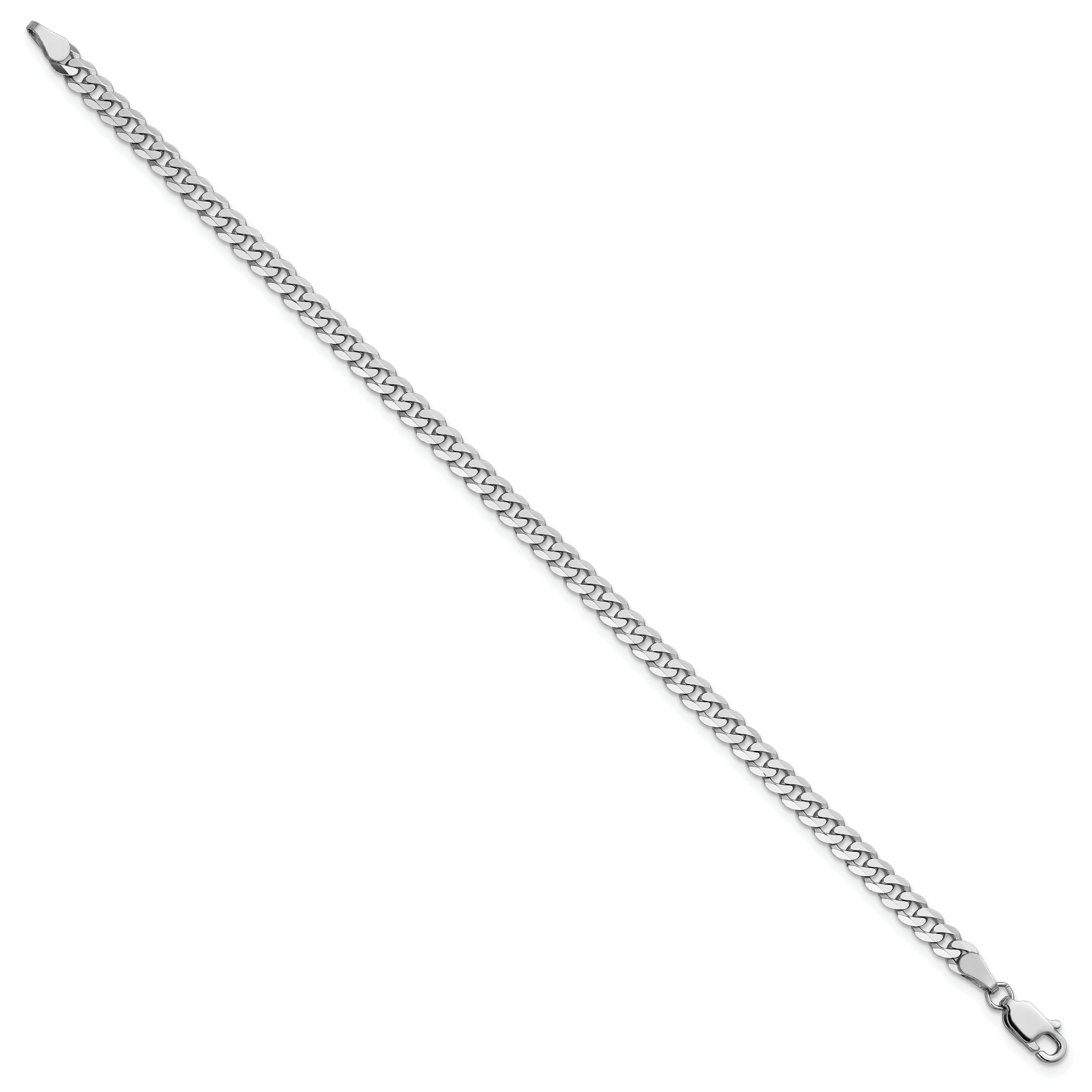 14K White Gold 7 Inch 3.9mm Flat Beveled Curb With Lobster Clasp Bracelet