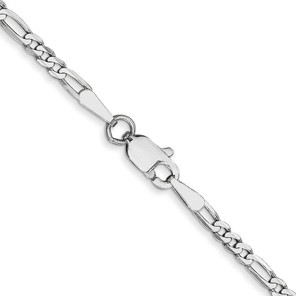 14K White Gold 18 Inch 2.25mm Flat Figaro With Lobster Clasp Chain Necklace