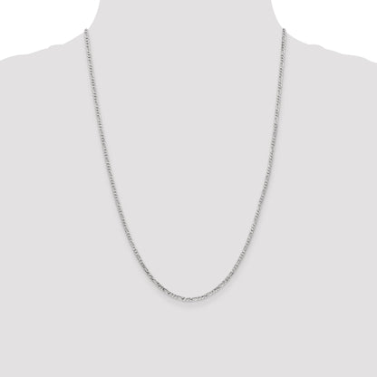 14K White Gold 24 Inch 2.25mm Flat Figaro With Lobster Clasp Chain Necklace
