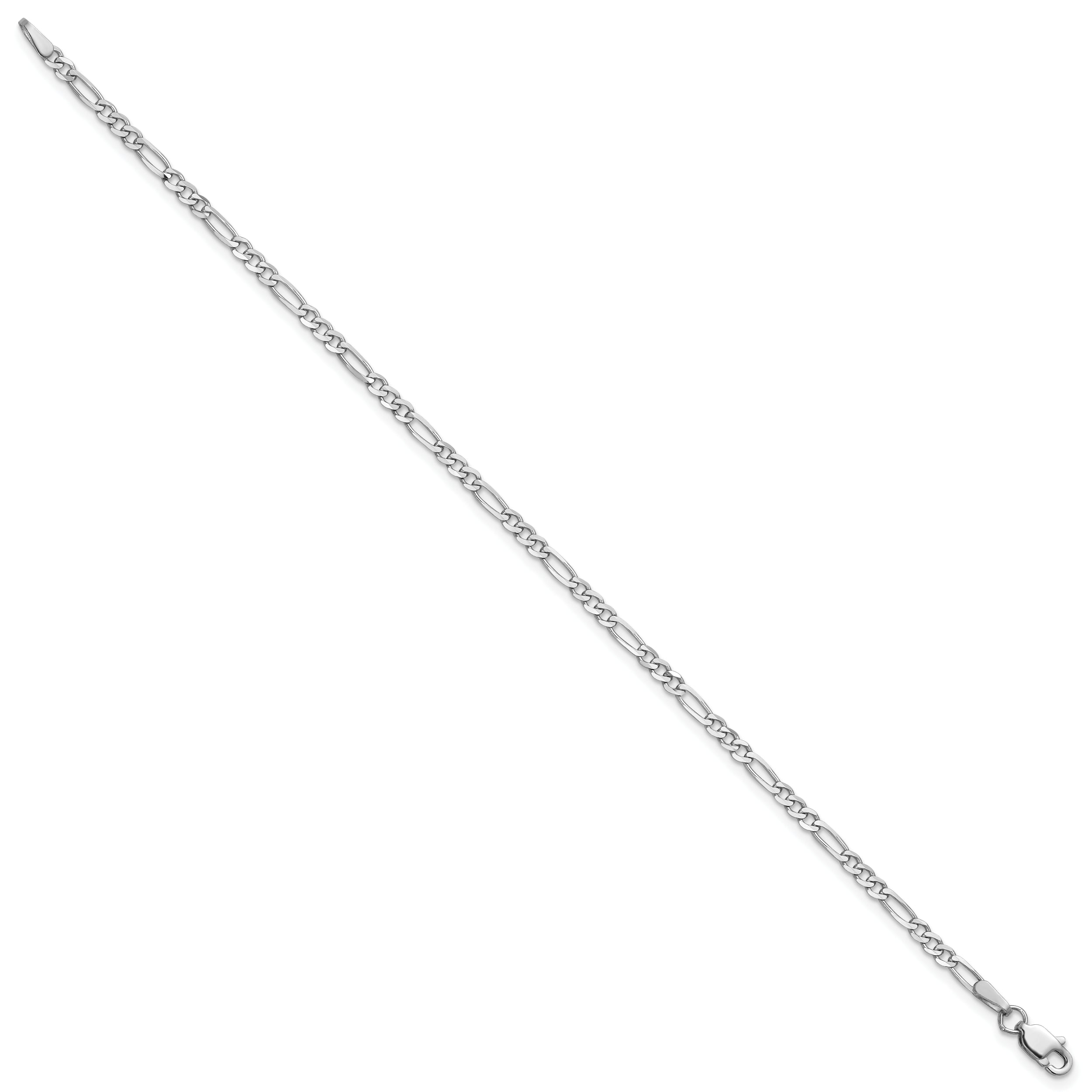 14K White Gold 9 Inch 2.25mm Flat Figaro With Lobster Clasp Anklet