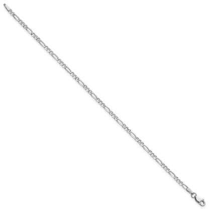 14K White Gold 9 Inch 2.25mm Flat Figaro With Lobster Clasp Anklet