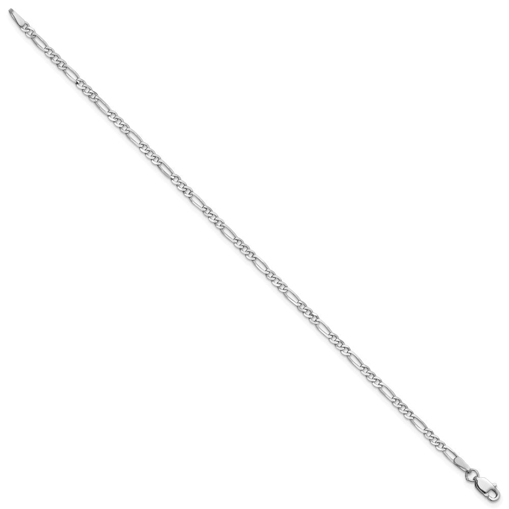 14K White Gold 8 Inch 2.25mm Flat Figaro With Lobster Clasp Bracelet