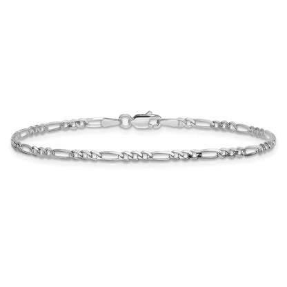 14K White Gold 9 Inch 2.25mm Flat Figaro With Lobster Clasp Anklet