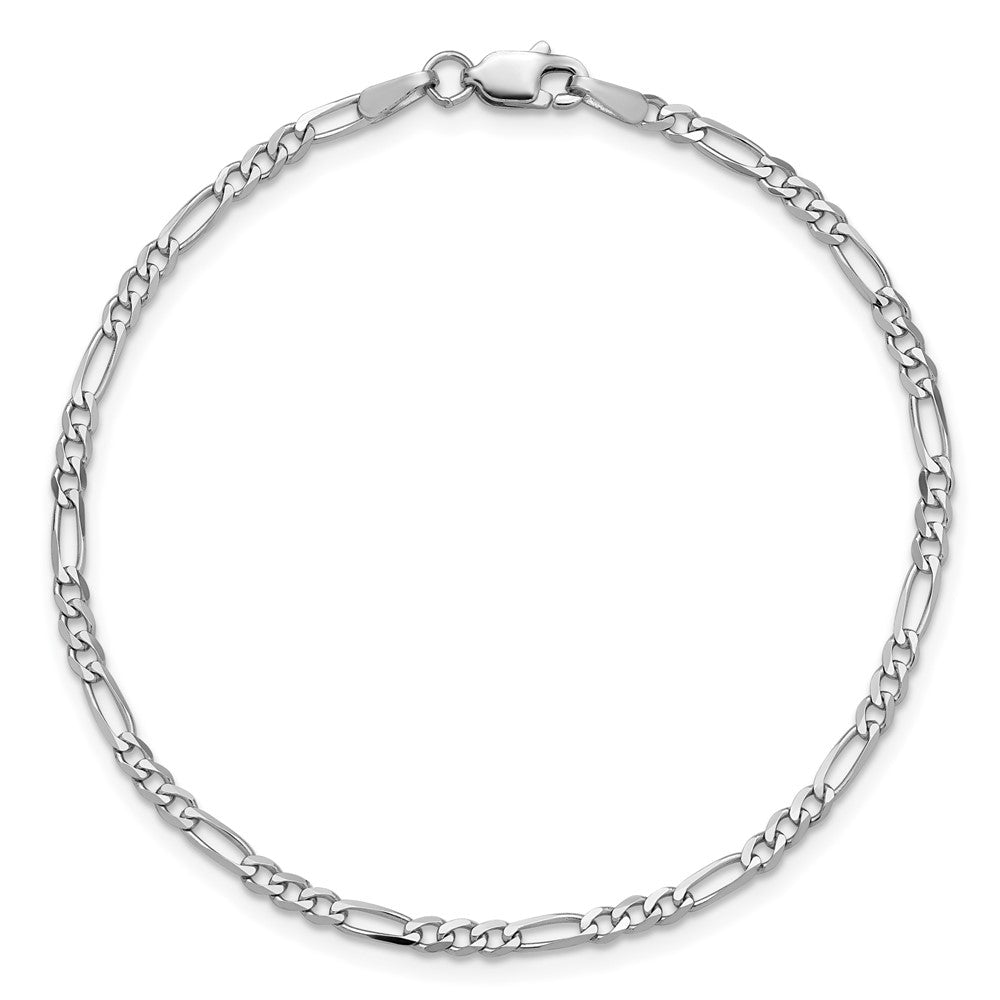 14K White Gold 7 Inch 2.25mm Flat Figaro With Lobster Clasp Bracelet