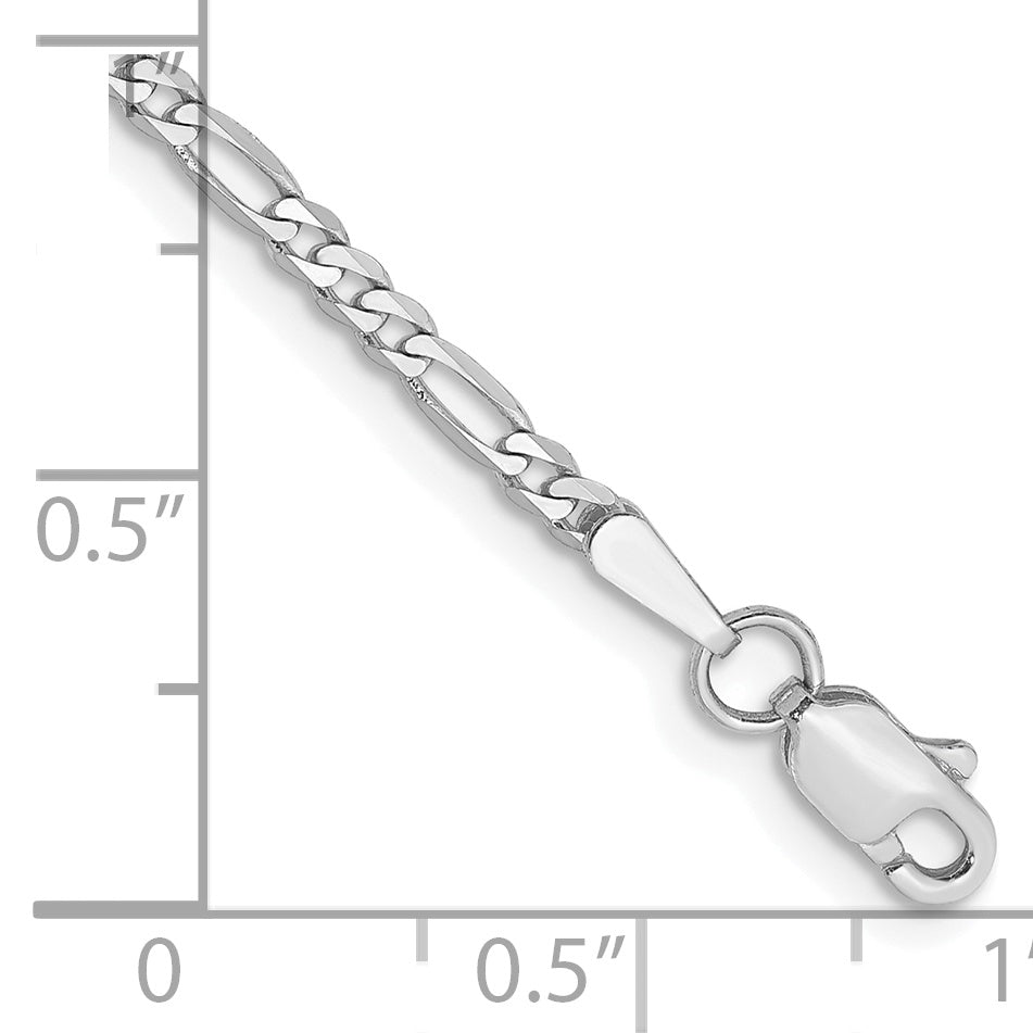 14K White Gold 9 Inch 2.25mm Flat Figaro With Lobster Clasp Anklet