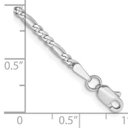 14K White Gold 9 Inch 2.25mm Flat Figaro With Lobster Clasp Anklet