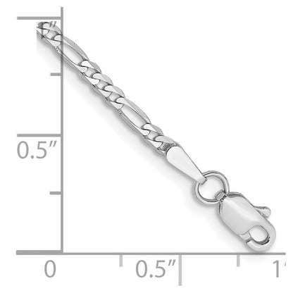 14K White Gold 8 Inch 2.25mm Flat Figaro With Lobster Clasp Bracelet