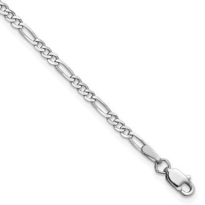 14K White Gold 7 Inch 2.25mm Flat Figaro With Lobster Clasp Bracelet