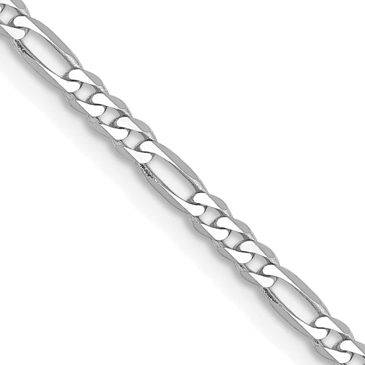 14K White Gold 22 Inch 2.25mm Flat Figaro With Lobster Clasp Chain Necklace