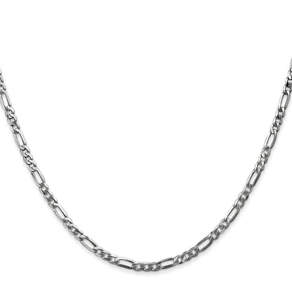 14K White Gold 16 Inch 2.75mm Flat Figaro With Lobster Clasp Chain Necklace