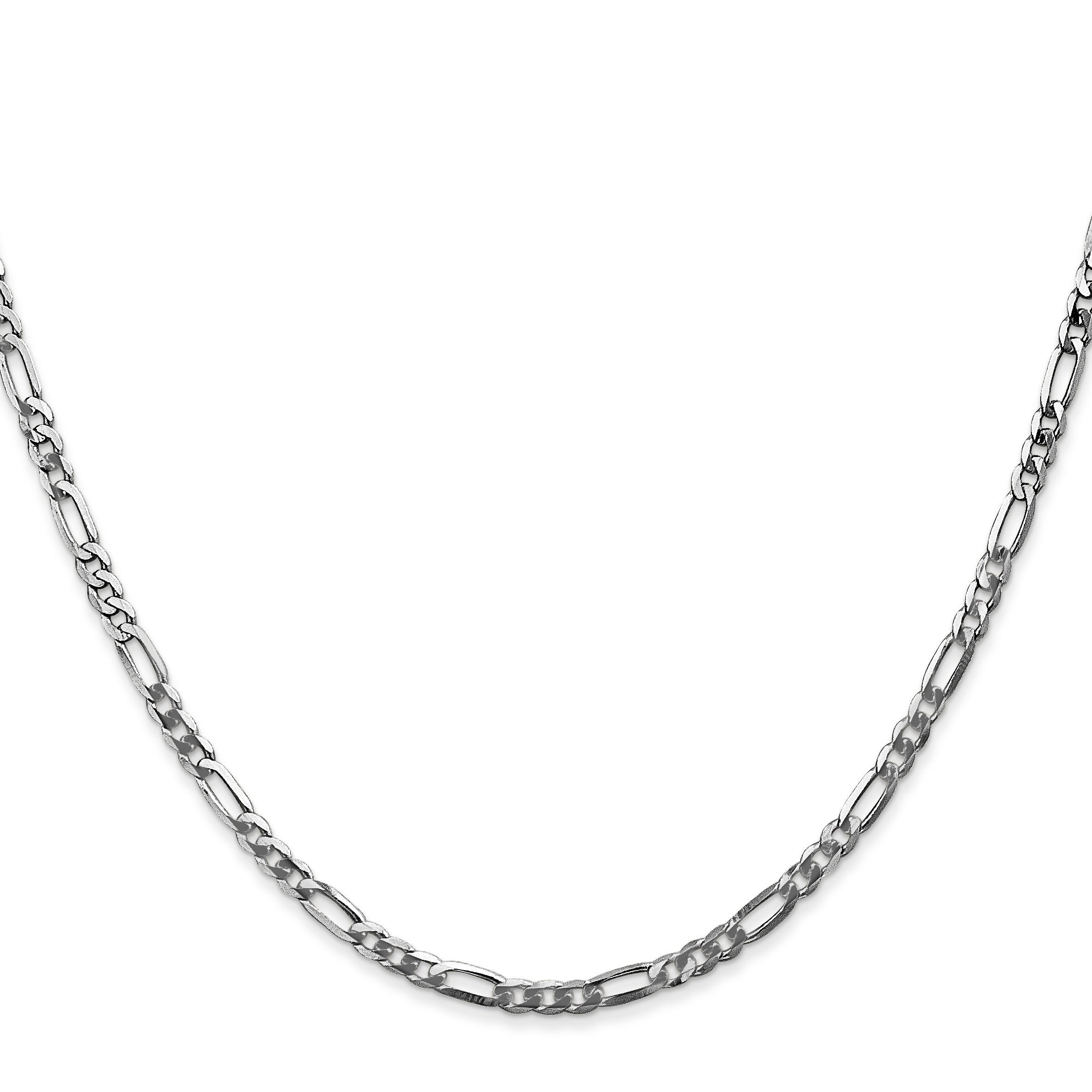14K White Gold 24 Inch 2.75mm Flat Figaro With Lobster Clasp Chain Necklace