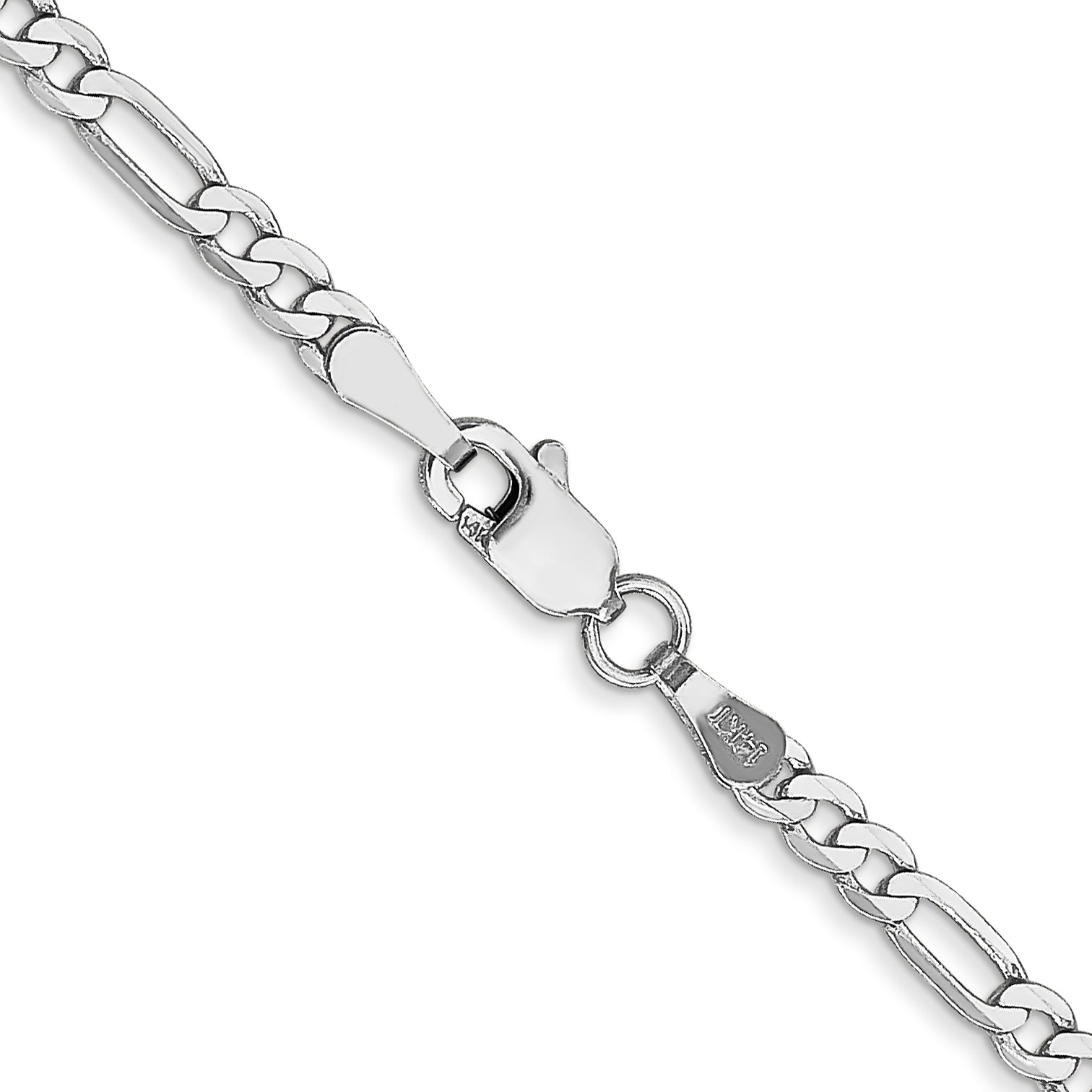 14K White Gold 22 Inch 2.75mm Flat Figaro With Lobster Clasp Chain Necklace