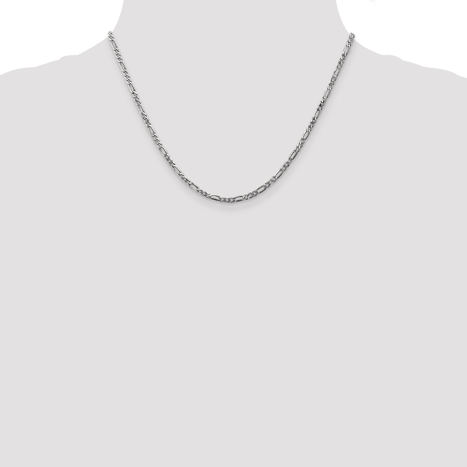 14K White Gold 18 Inch 2.75mm Flat Figaro With Lobster Clasp Chain Necklace