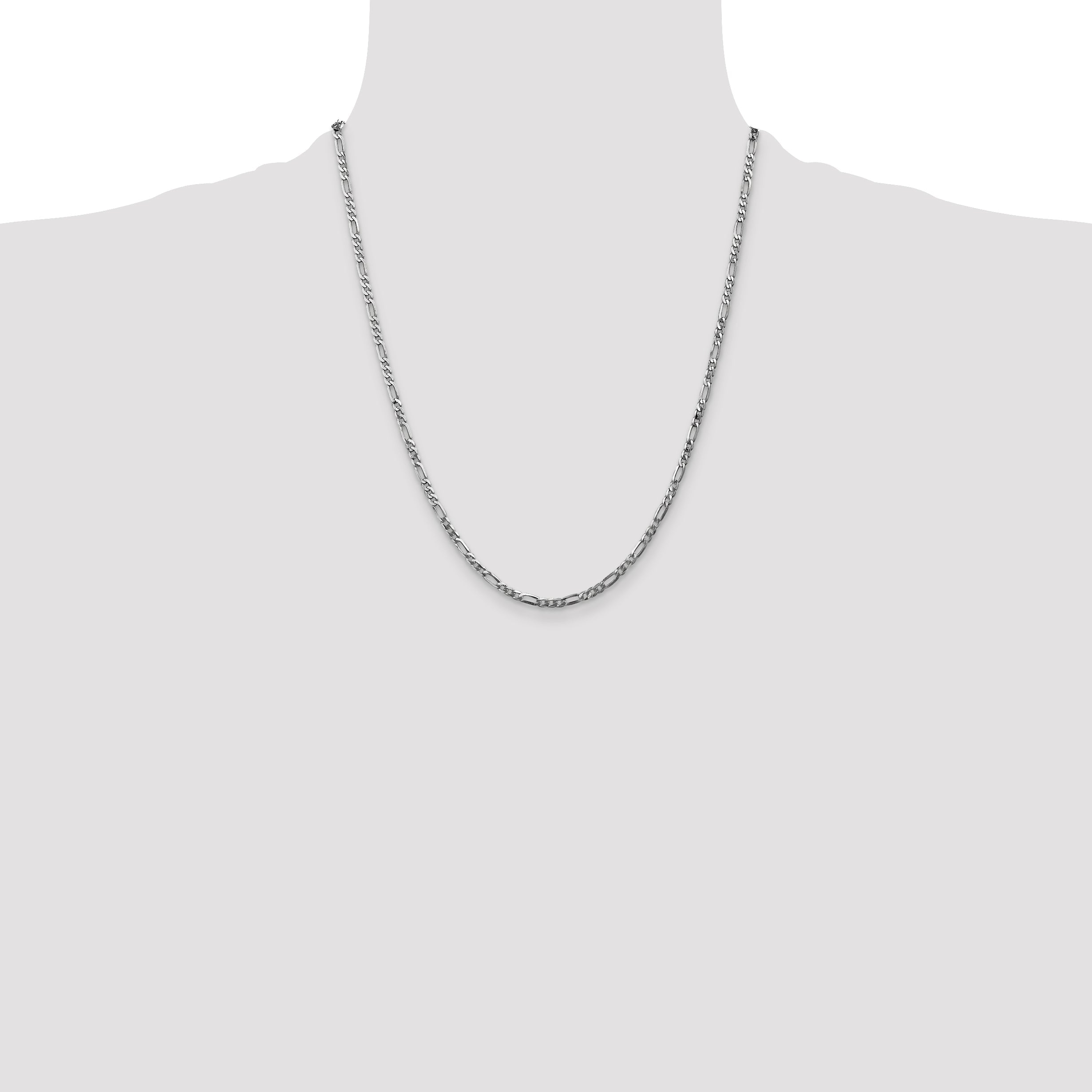 14K White Gold 22 Inch 2.75mm Flat Figaro With Lobster Clasp Chain Necklace