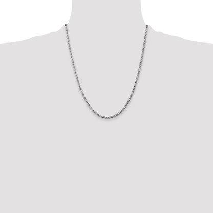 14K White Gold 22 Inch 2.75mm Flat Figaro With Lobster Clasp Chain Necklace