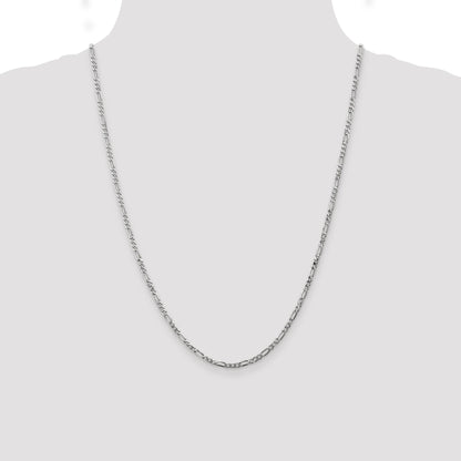 14K White Gold 24 Inch 2.75mm Flat Figaro With Lobster Clasp Chain Necklace