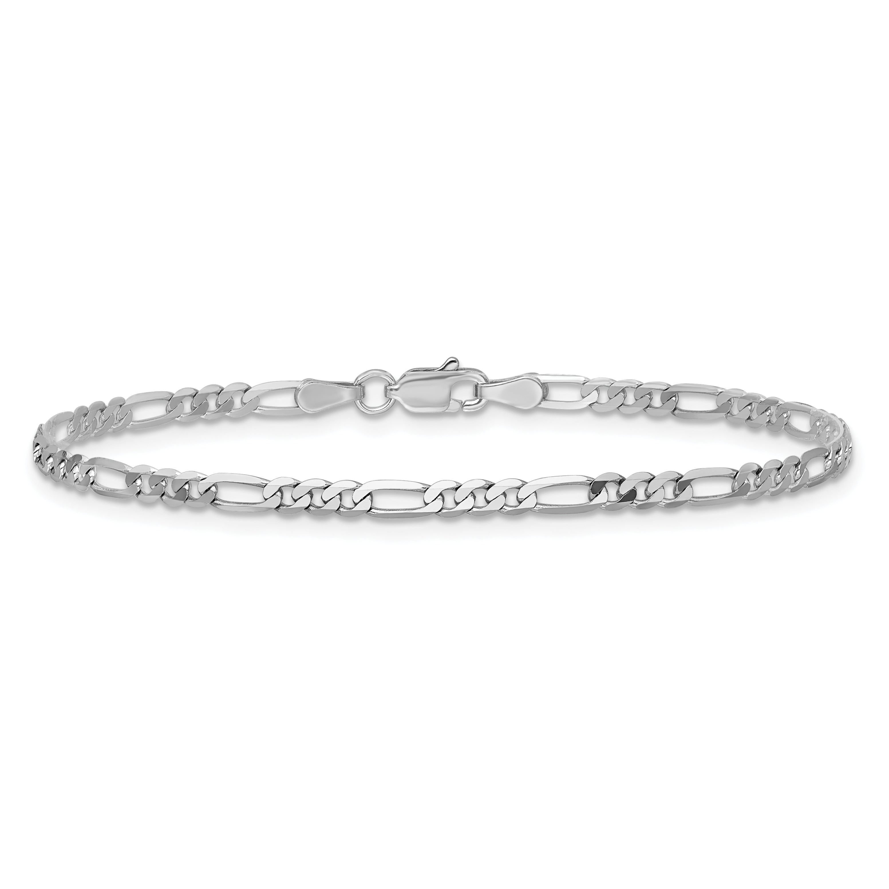 14K White Gold 7 Inch 2.75mm Flat Figaro With Lobster Clasp Bracelet