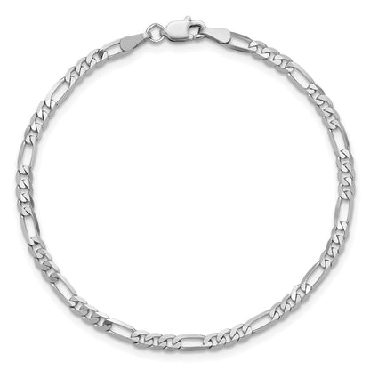 14K White Gold 10 Inch 2.75mm Flat Figaro With Lobster Clasp Anklet
