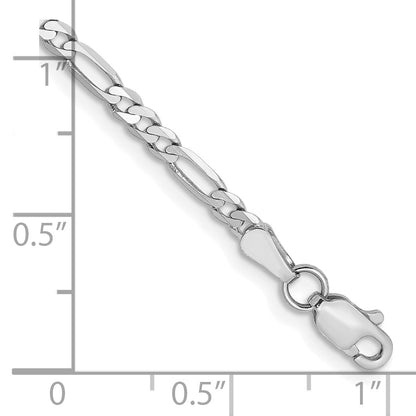 14K White Gold 9 Inch 2.75mm Flat Figaro With Lobster Clasp Anklet