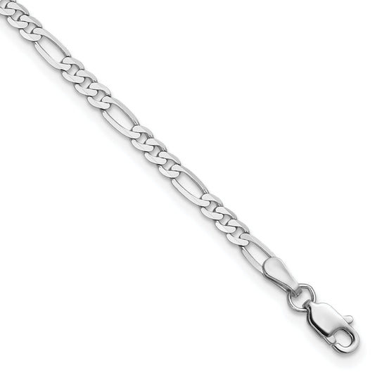14K White Gold 7 Inch 2.75mm Flat Figaro With Lobster Clasp Bracelet