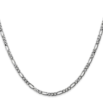 14K White Gold 22 Inch 3mm Flat Figaro With Lobster Clasp Chain Necklace