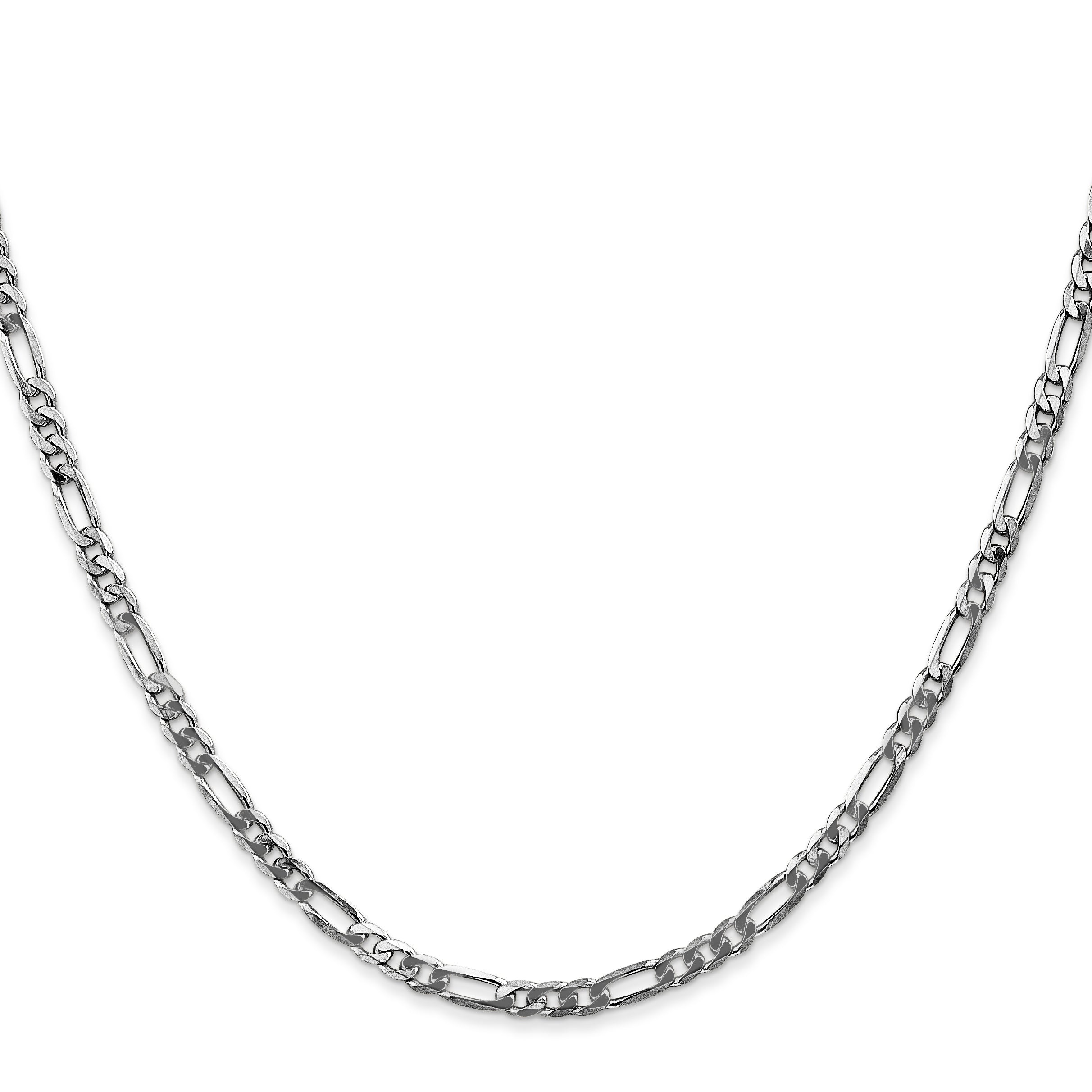 14K White Gold 18 Inch 3mm Flat Figaro With Lobster Clasp Chain Necklace