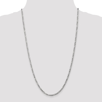 14K White Gold 20 Inch 3mm Flat Figaro With Lobster Clasp Chain Necklace