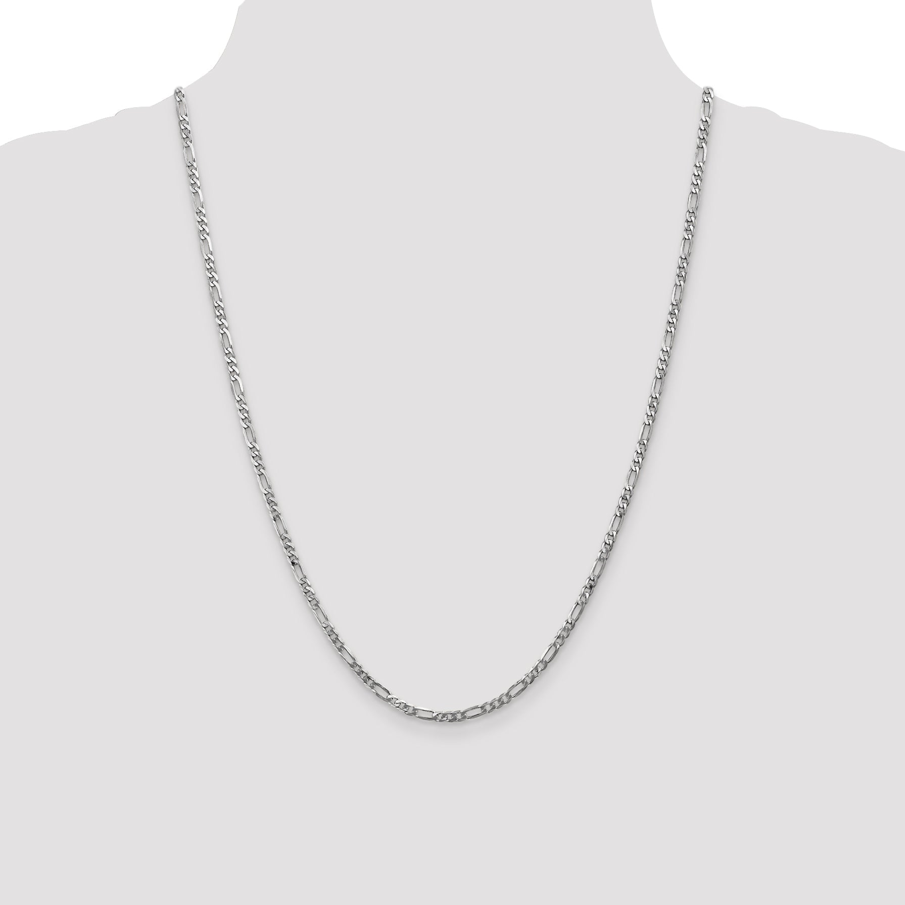 14K White Gold 24 Inch 3mm Flat Figaro With Lobster Clasp Chain Necklace
