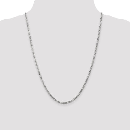 14K White Gold 24 Inch 3mm Flat Figaro With Lobster Clasp Chain Necklace