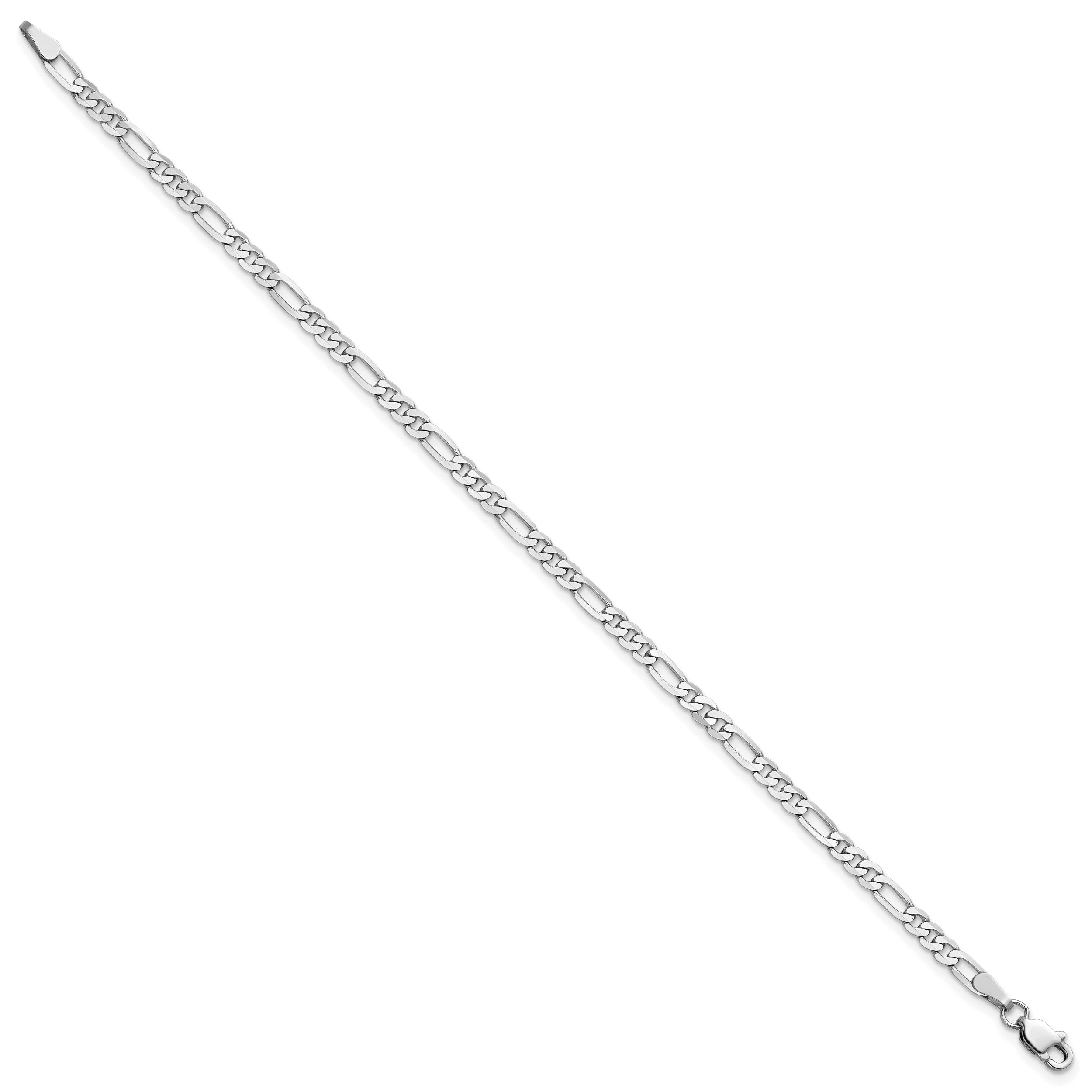 14K White Gold 8 Inch 3mm Flat Figaro With Lobster Clasp Bracelet