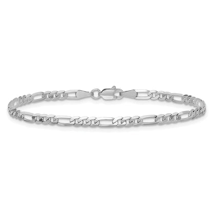 14K White Gold 8 Inch 3mm Flat Figaro With Lobster Clasp Bracelet