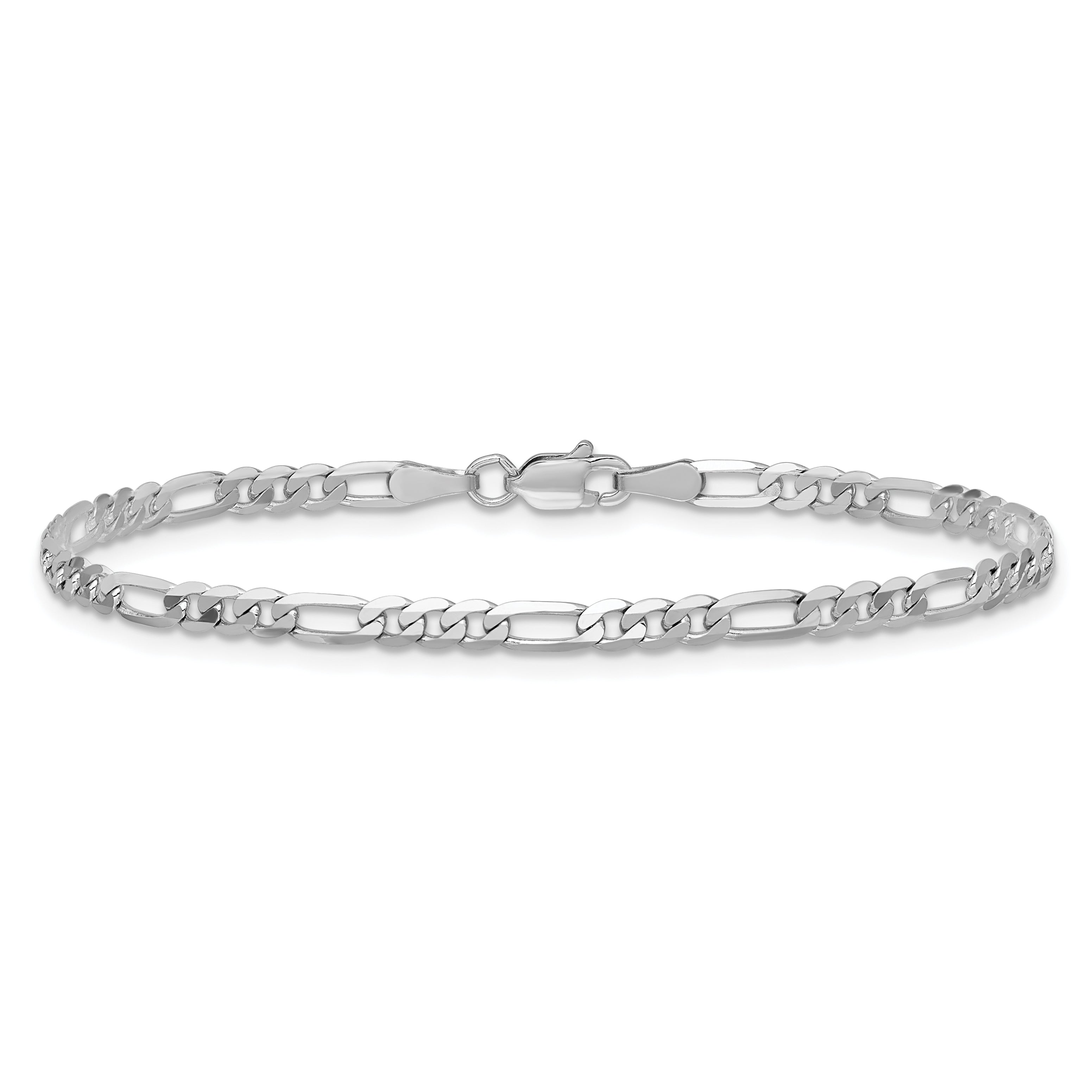 14K White Gold 9 Inch 3mm Flat Figaro With Lobster Clasp Anklet