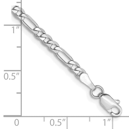 14K White Gold 9 Inch 3mm Flat Figaro With Lobster Clasp Anklet