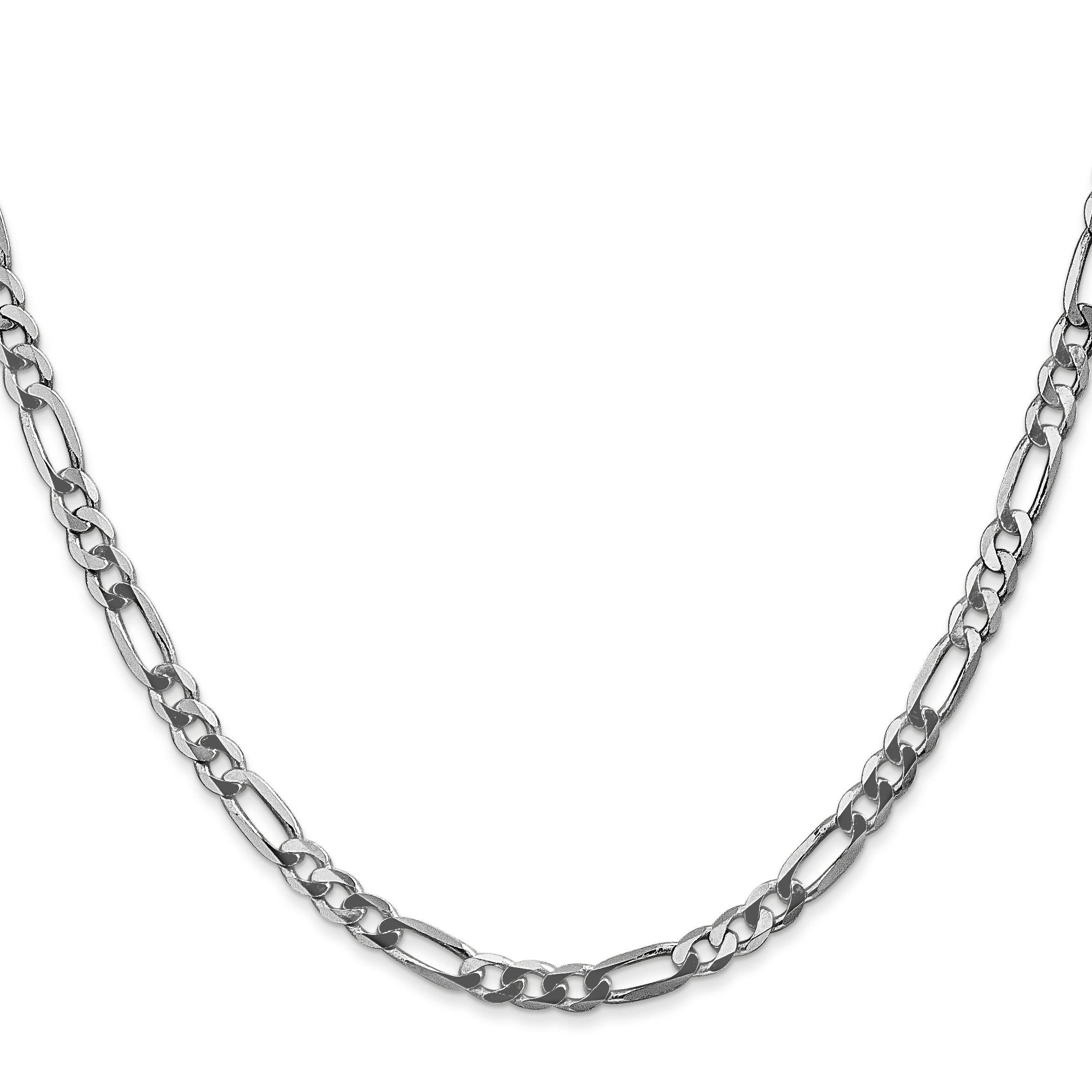 14K White Gold 26 Inch 4mm Flat Figaro With Lobster Clasp Chain Necklace