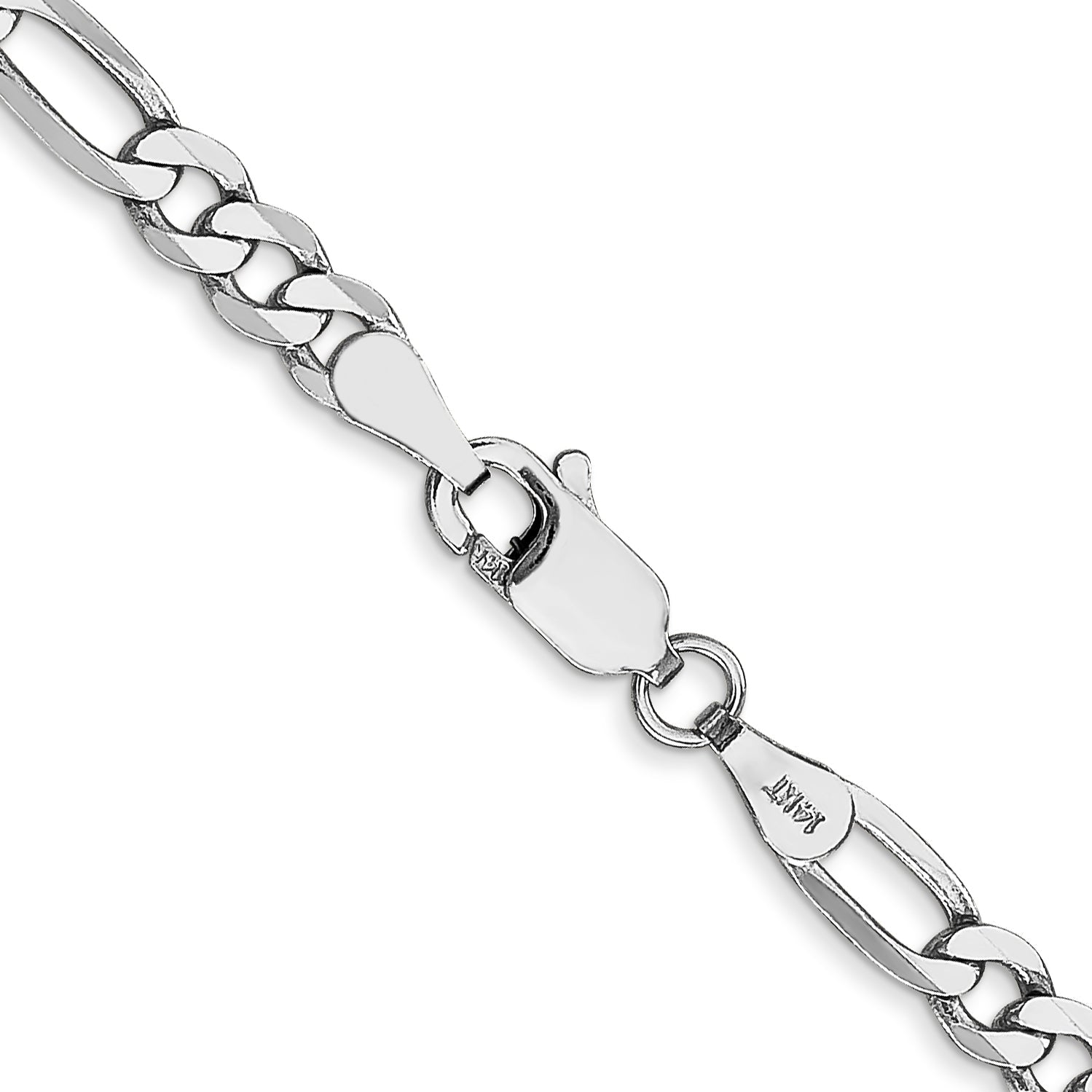 14K White Gold 22 Inch 4mm Flat Figaro With Lobster Clasp Chain Necklace