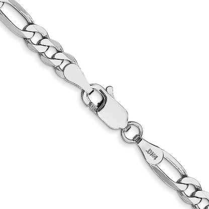 14K White Gold 22 Inch 4mm Flat Figaro With Lobster Clasp Chain Necklace