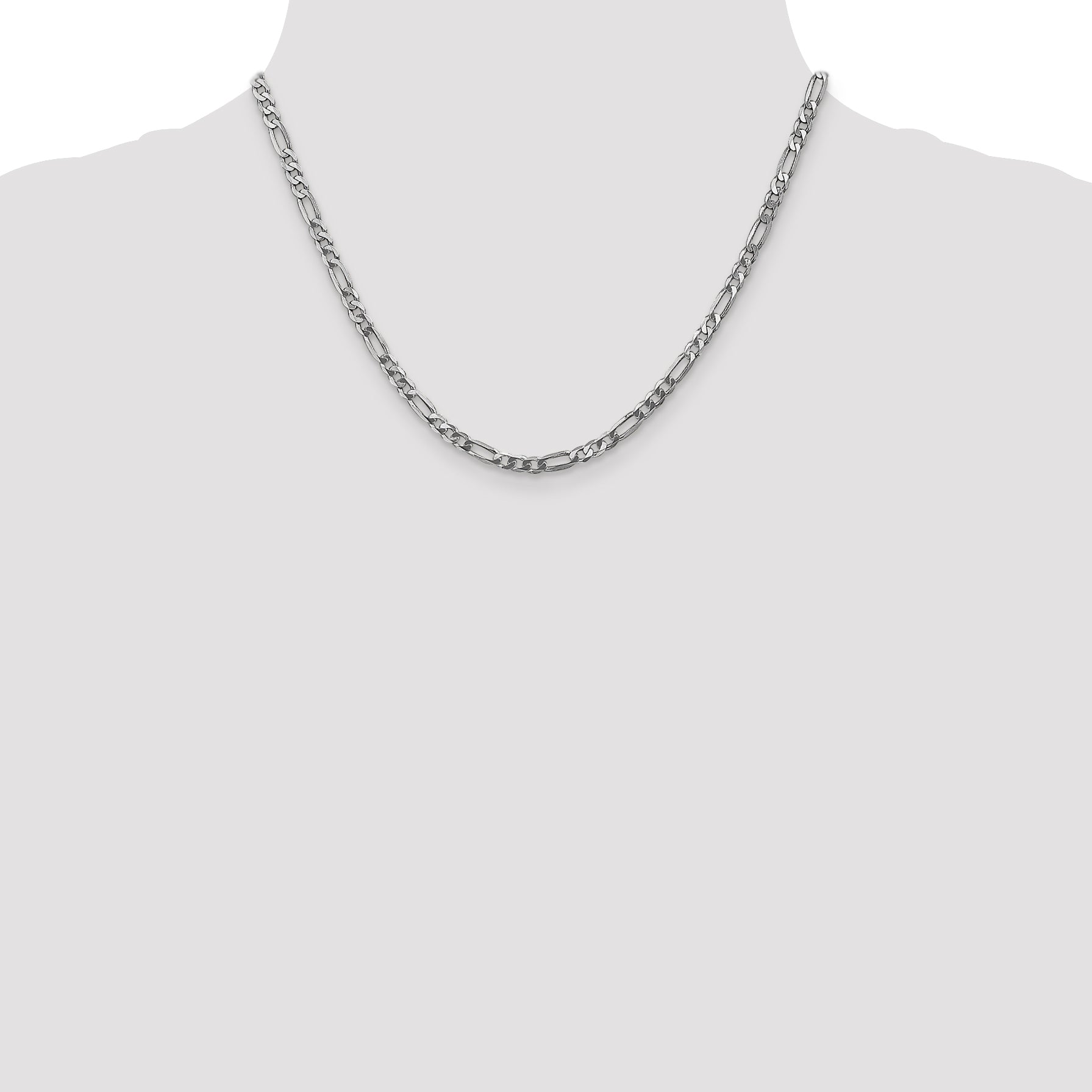 14K White Gold 18 Inch 4mm Flat Figaro With Lobster Clasp Chain Necklace