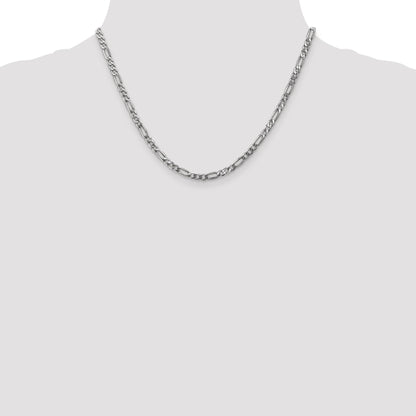 14K White Gold 18 Inch 4mm Flat Figaro With Lobster Clasp Chain Necklace