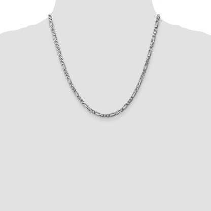 14K White Gold 20 Inch 4mm Flat Figaro With Lobster Clasp Chain Necklace