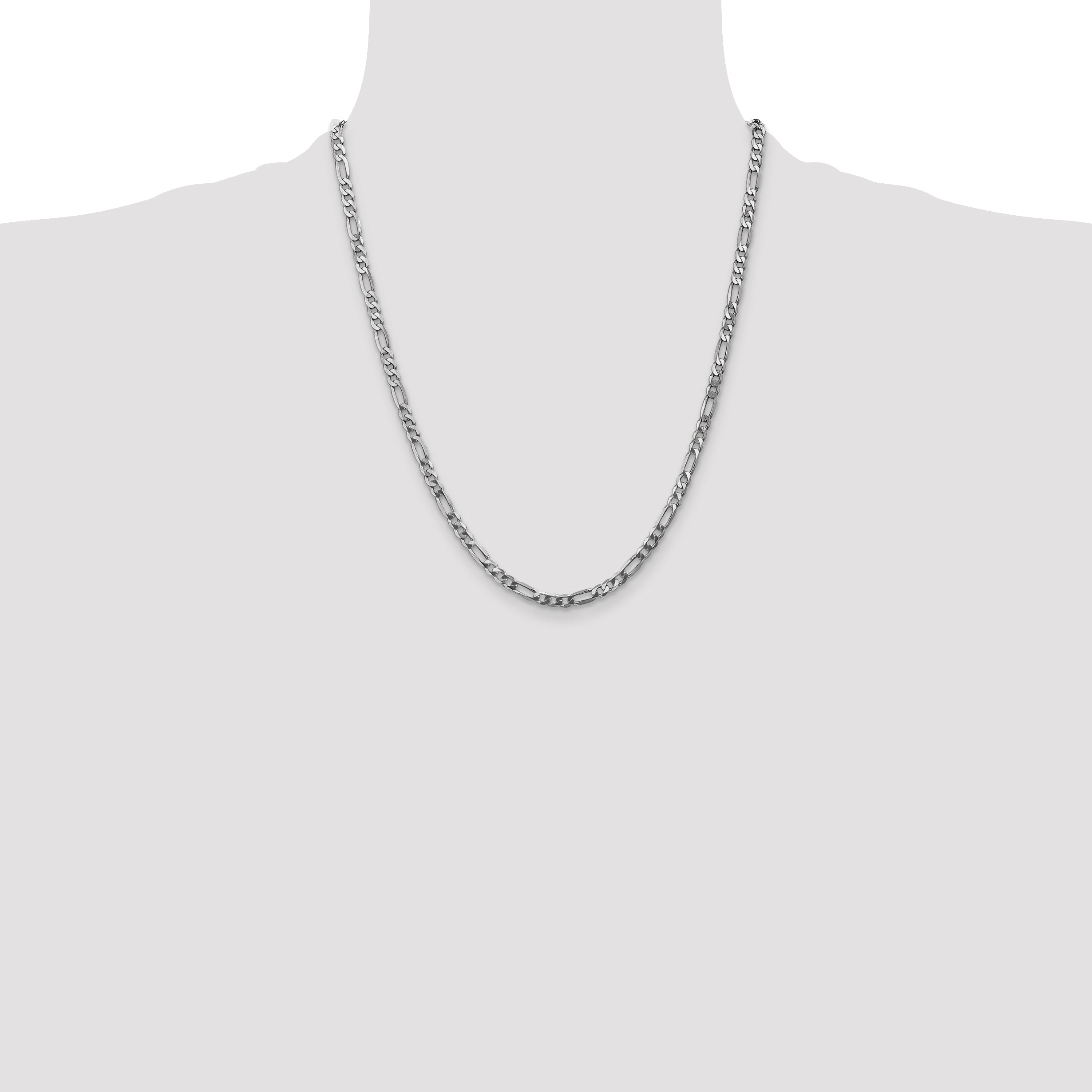 14K White Gold 22 Inch 4mm Flat Figaro With Lobster Clasp Chain Necklace