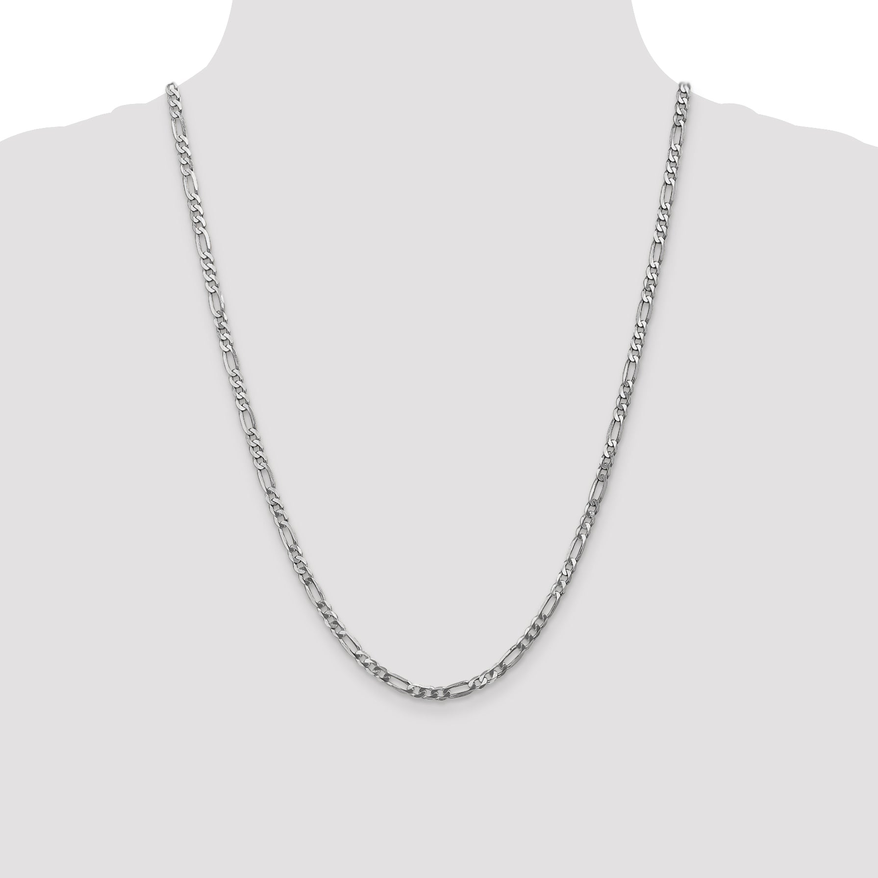 14K White Gold 24 Inch 4mm Flat Figaro With Lobster Clasp Chain Necklace