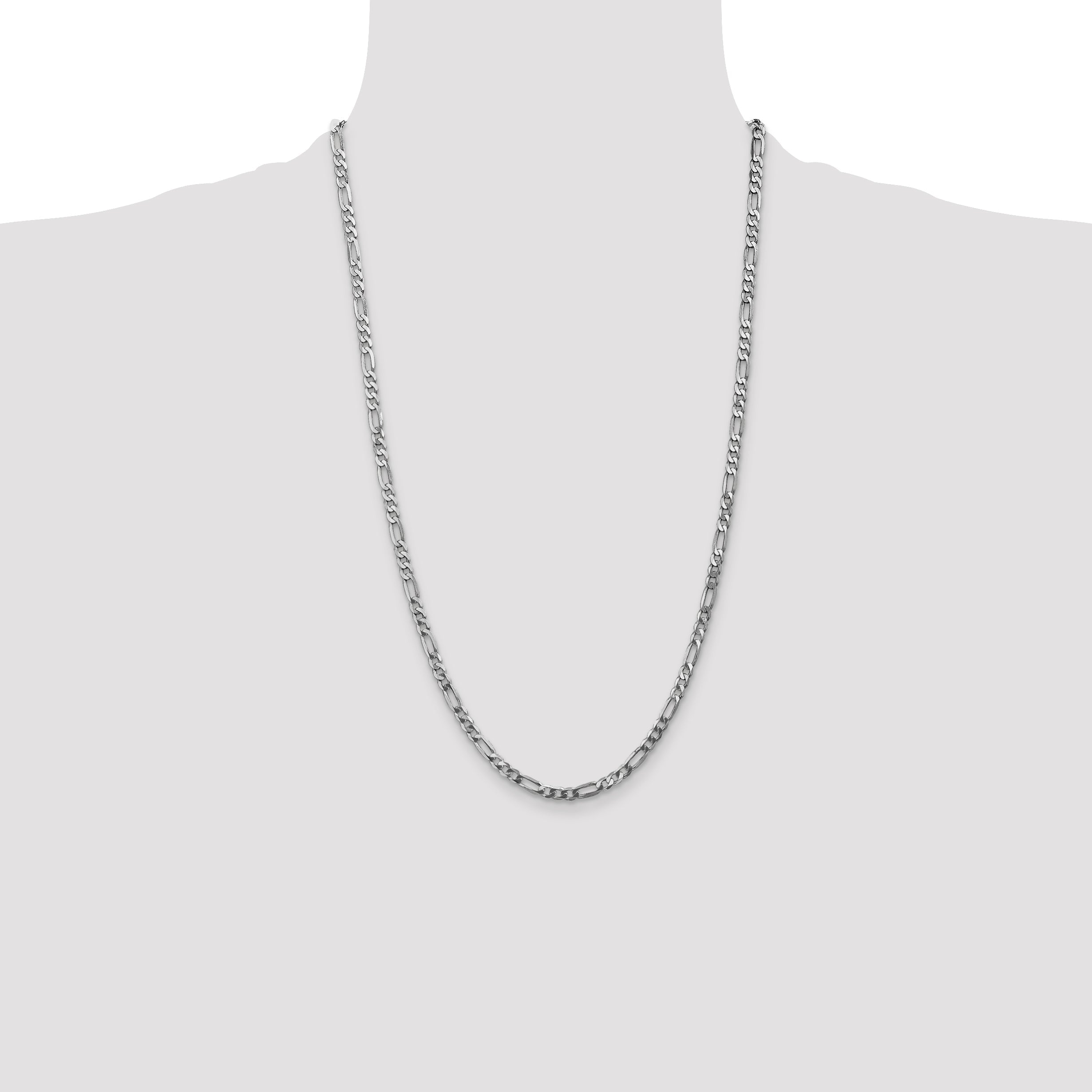 14K White Gold 26 Inch 4mm Flat Figaro With Lobster Clasp Chain Necklace