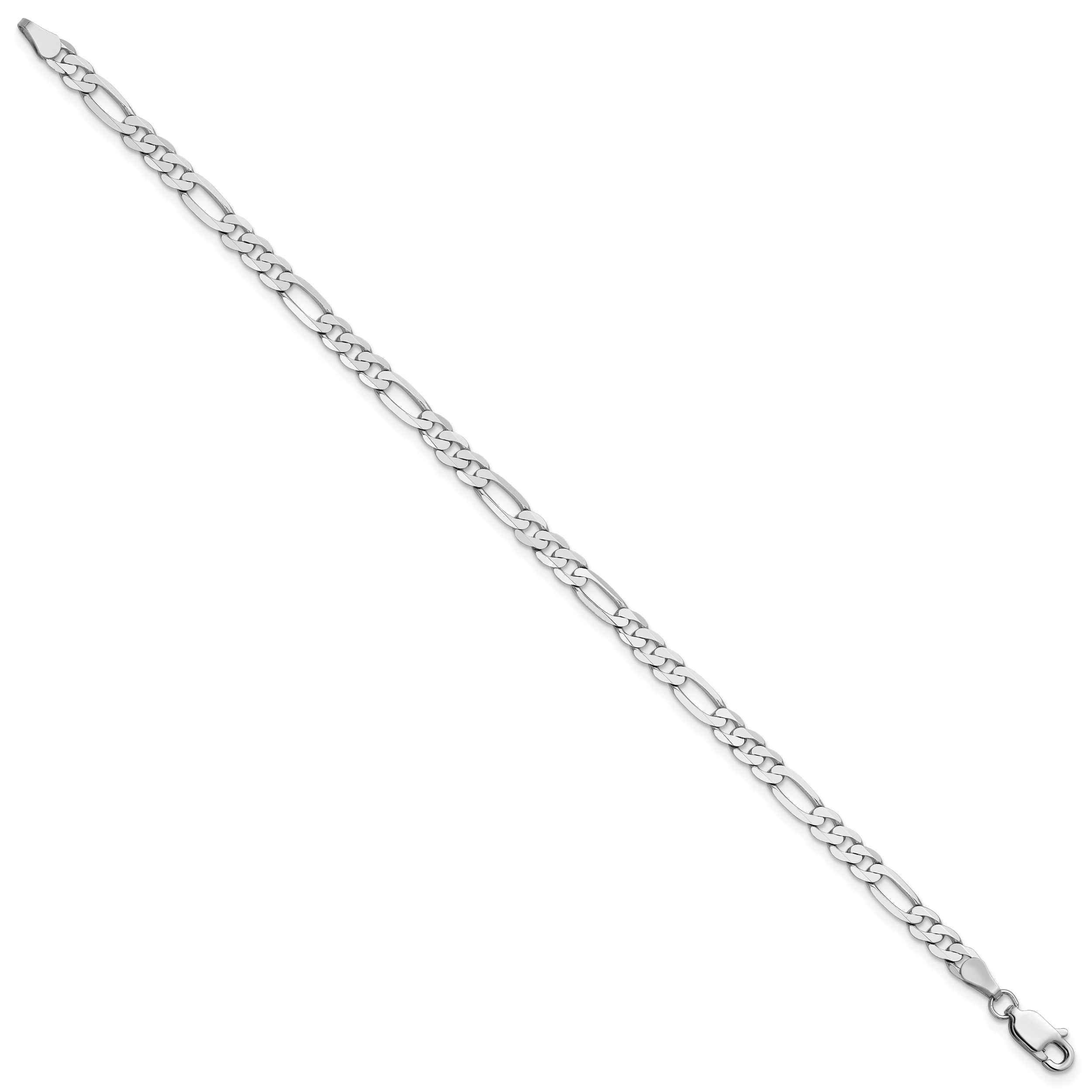 14K White Gold 7 Inch 4mm Flat Figaro With Lobster Clasp Bracelet