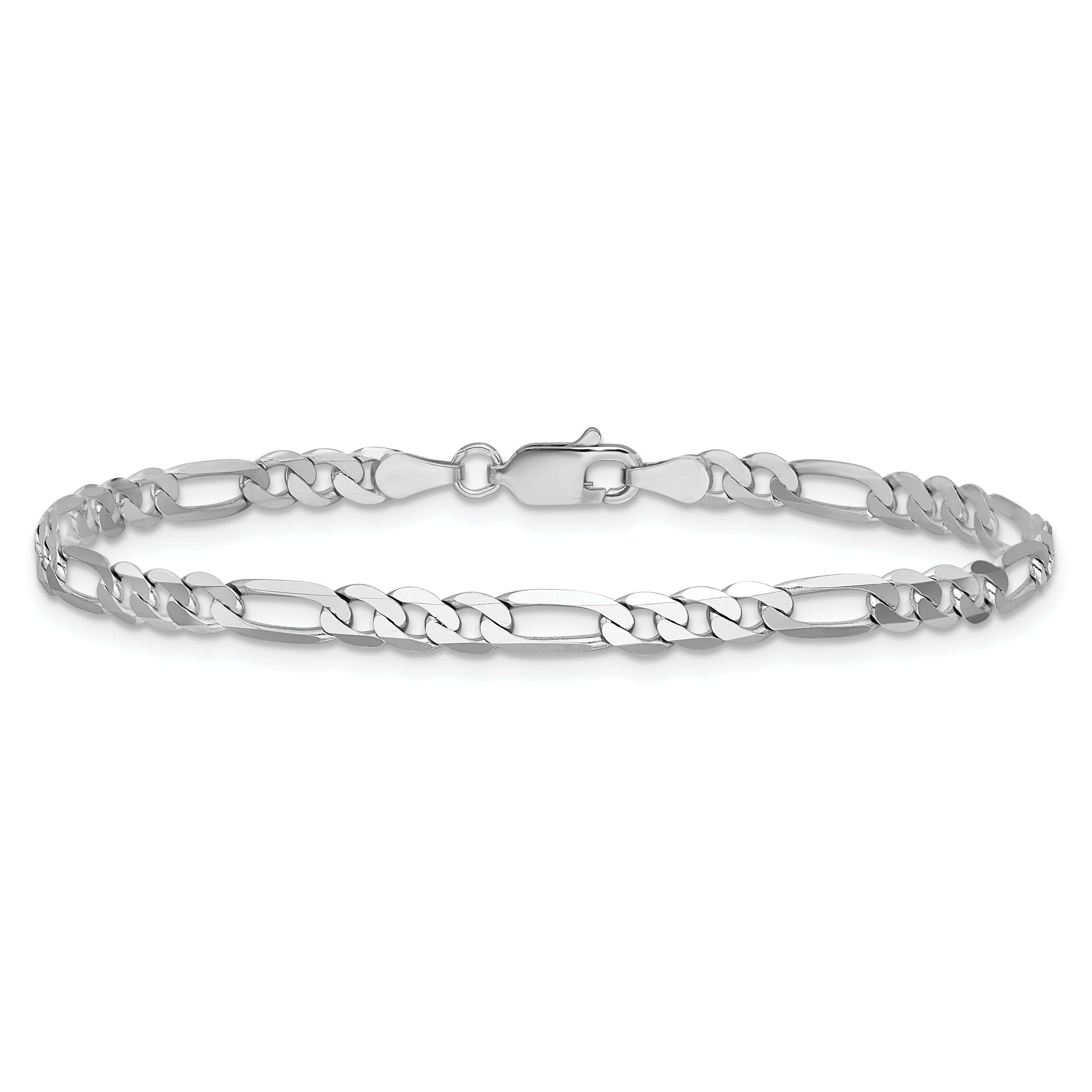 14K White Gold 8 Inch 4mm Flat Figaro With Lobster Clasp Bracelet