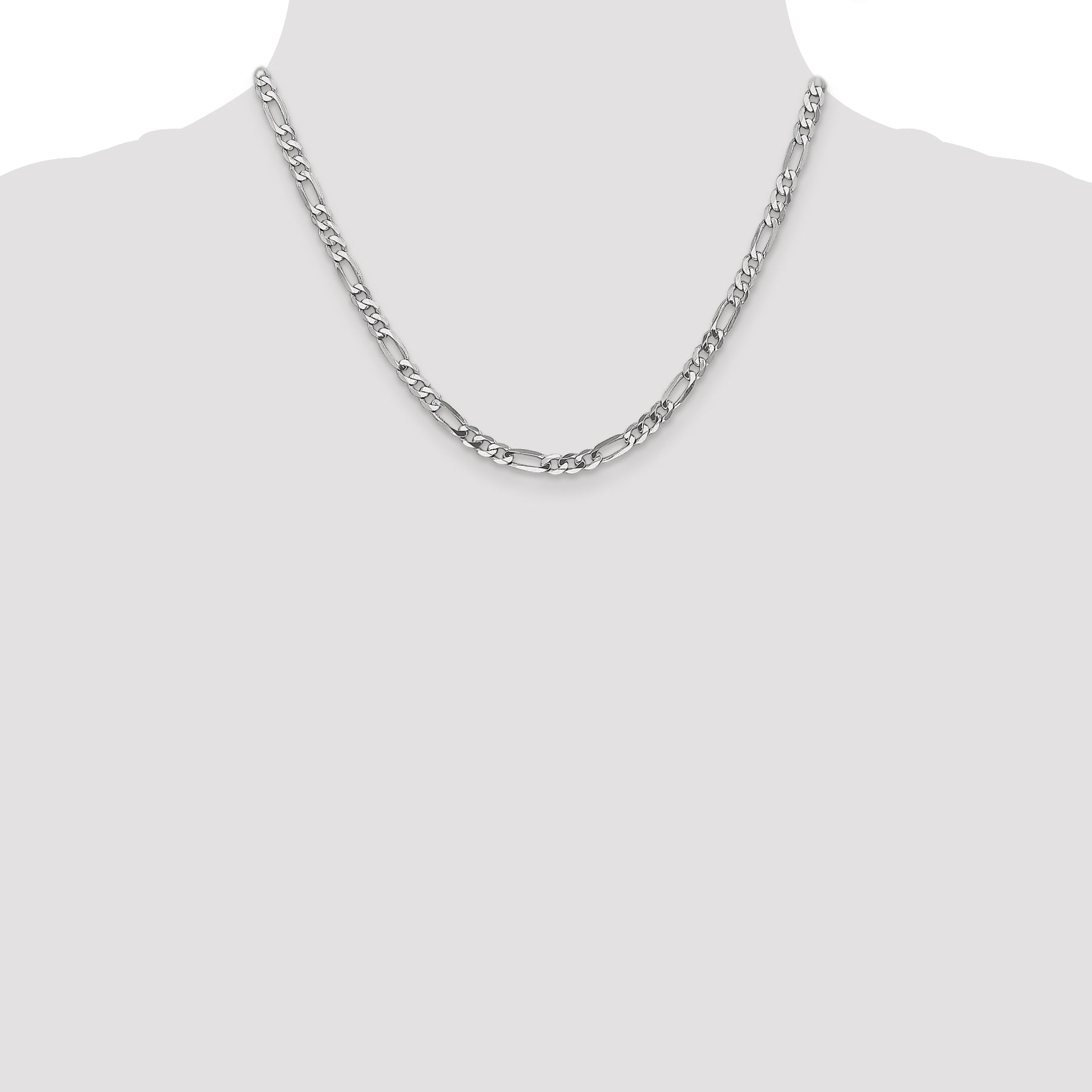 14K White Gold 18 Inch 4.5mm Flat Figaro With Lobster Clasp Chain Necklace
